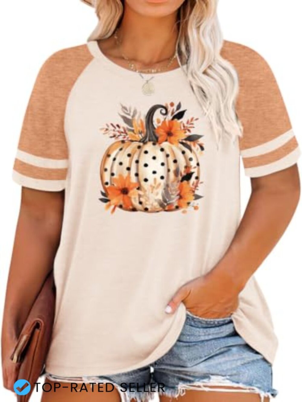 Plus Size Halloween Pumpkin Shirt Fall Graphic Tee Short Sleeve
